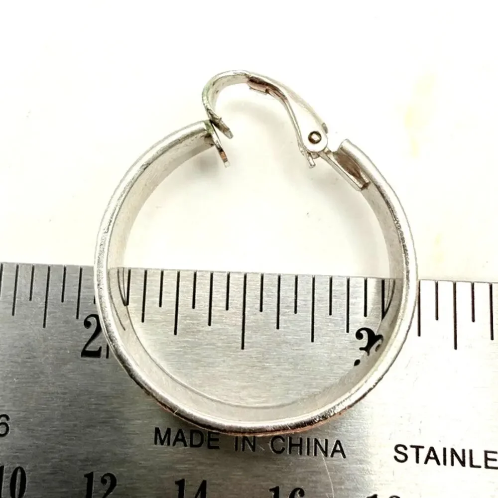 Vtg MCM LH Segal California Hoop Earrings Silver Tone Textured Etched Clip On